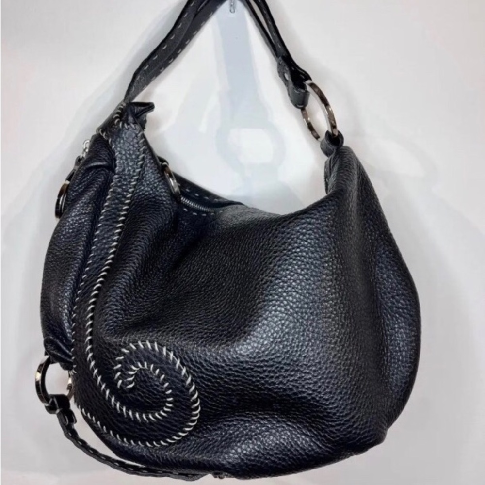 Fendi Stellaria Oyster Shoulder Bag .Limited Edition Black  Leather Wave Hobo